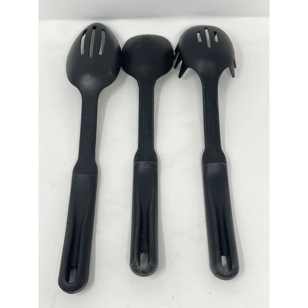 Pampered Chef 13” Black Nylon Serving Set of 3 Spoon Slotted Spaghetti USA